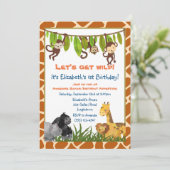Invitation Safari Jungle Animal Thème Anniversaire Fête Invit (Debout devant)