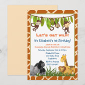 Invitation Safari Jungle Animal Thème Anniversaire Fête Invit (Devant / Derrière)