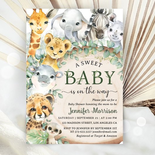 Invitation Safari Jungle Animals Baby Shower Tropical Rustic