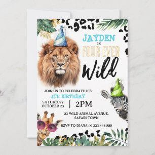 Invitation Safari Jungle Animaux 4ème anniversaire sauvage de
