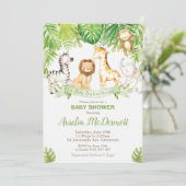 Invitation Safari Jungle Animaux Baby shower Boy Green Forest (Debout devant)