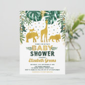 Invitation Safari Jungle Animaux Baby shower Feuilles tropica (Debout devant)