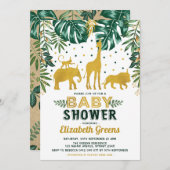 Invitation Safari Jungle Animaux Baby shower Feuilles tropica (Devant / Derrière)