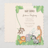 Invitation Safari Jungle Animaux Baby shower moderne (Devant / Derrière)