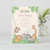 Invitation Safari Jungle Animaux Baby shower moderne (Debout devant)