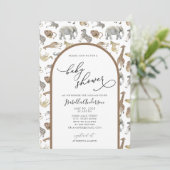 Invitation Safari Jungle Animaux Brown Arc Baby shower (Debout devant)