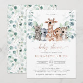 Invitation Safari Jungle Animaux Eucalyptus Baby shower (Devant / Derrière)