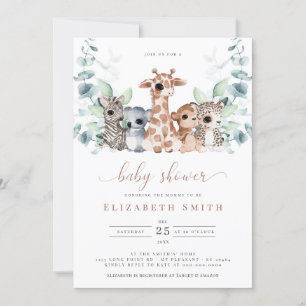 Invitation Safari Jungle Animaux Eucalyptus Baby shower