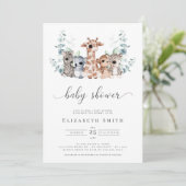 Invitation Safari Jungle Animaux Eucalyptus Baby shower Invit (Debout devant)