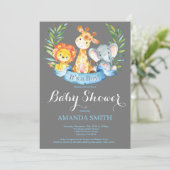 Invitation Safari Jungle Animaux garçon Baby shower Invitatio (Debout devant)