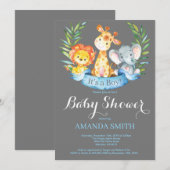 Invitation Safari Jungle Animaux garçon Baby shower Invitatio (Devant / Derrière)