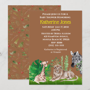 Invitation Safari Jungle Animaux garçon Baby shower Invitatio