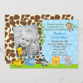 Invitation Safari Jungle Animaux Photo Anniversaire Invitatio (Devant / Derrière)