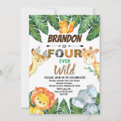 Invitation Safari Jungle Animaux Quatre Ever Wild 4e annivers (Devant)