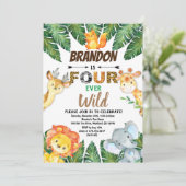 Invitation Safari Jungle Animaux Quatre Ever Wild 4e annivers (Debout devant)