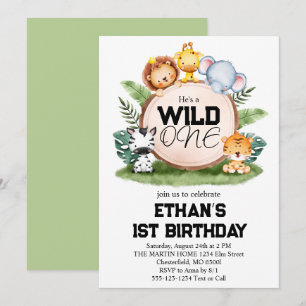 Invitation Safari Jungle Animaux Sauvages Fête 1er Anniversai