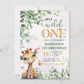 Invitation Safari Jungle Animaux sauvages Un 1er anniversaire (Devant)