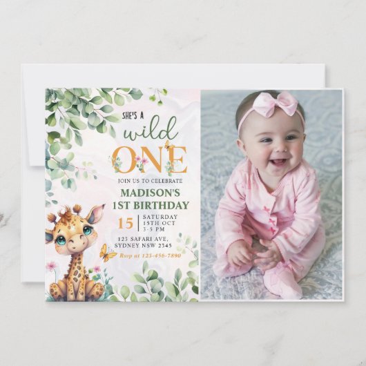 Invitation Safari Jungle Animaux sauvages Un 1er anniversaire (Devant)