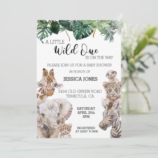 Invitation Safari Jungle Bébés Animaux Sauvage Un  (Debout devant)