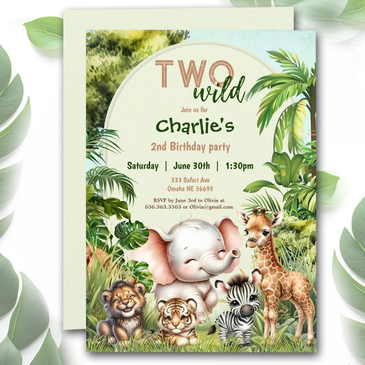 Invitation Safari Jungle Cute Animaux Deux Sauvages 2e Annive