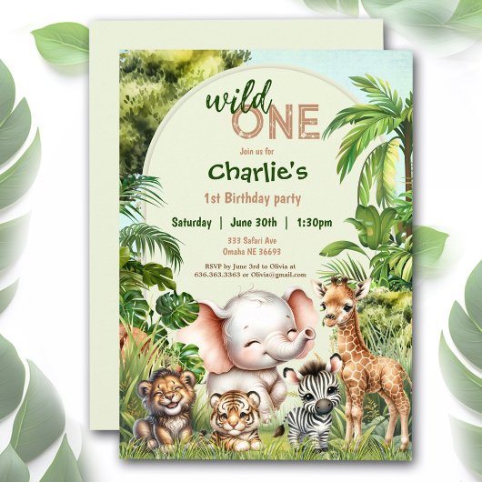 Invitation Safari Jungle Cute Animaux Sauvages Un 1er Anniver