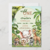 Invitation Safari Jungle Cute Animaux Sauvages Un 1er Anniver (Devant)