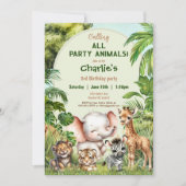 Invitation Safari Jungle Cute Animaux Wild Boy Anniversaire (Devant)