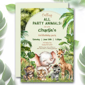 Invitation Safari Jungle Cute Animaux Wild Boy Anniversaire