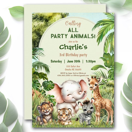 Invitation Safari Jungle Cute Animaux Wild Boy Anniversaire