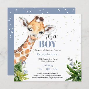 Invitation Safari Jungle de Giraffe Bleue C'est un Baby showe