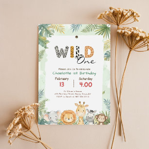 Invitation Safari Jungle Drôle Animal Mignon 1er Anniversaire