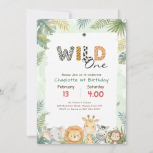 Invitation Safari Jungle Drôle Animaux Mignons 1er Anniversai