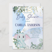 Invitation Safari Jungle Elephant Eucalyptus Bulles bleues (Devant)