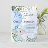 Invitation Safari Jungle Elephant Eucalyptus Bulles bleues (Debout devant)