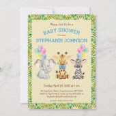 Invitation Safari Jungle Elephant Giraffe Zebra Baby shower (Devant)