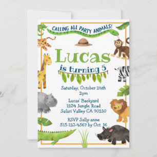Invitation Safari Jungle Fête d'anniversaire de l'animal sauv