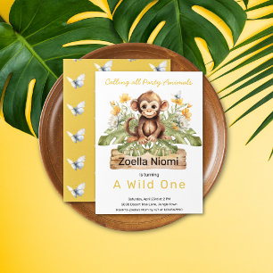 Invitation Safari Jungle Feuilles tropicaux Baby Monkey Anniv
