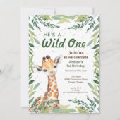Invitation Safari Jungle Giraffe Wild One fête d'anniversaire (Devant)