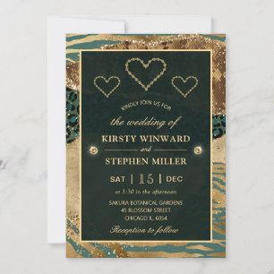 Invitation Safari Jungle Or et Vert & Mariage Pailleté