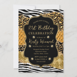 Invitation Safari Jungle Paillettes Agate 21e Anniversaire