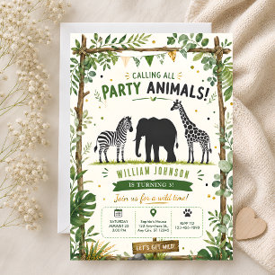 Invitation Safari Jungle Party Animals 3e Anniversaire