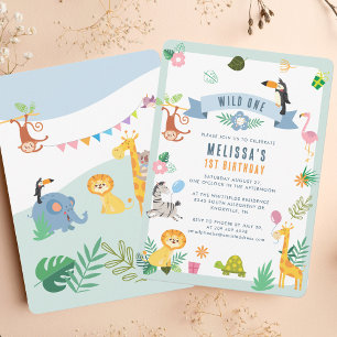Invitation Safari Jungle Sauvage Animaux Fête de 1er Annivers