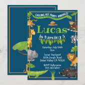 Invitation Safari Jungle sauvage Un animal fête d'anniversair (Devant / Derrière)
