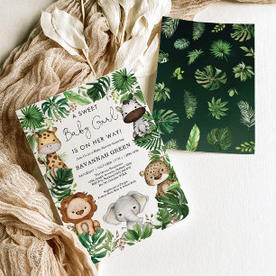Invitation Safari Jungle Tropical Animaux Fille Baby Shower