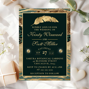 Invitation Safari Jungle Vert Beige Paillettes Agate Mariage