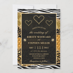 Invitation Safari Jungle Vert Mariage Paillettes Agate