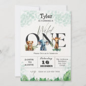 Invitation Safari Jungle Wild One mignon Animaux 1er annivers (Devant)