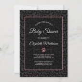 Invitation Safari Leopard Baby shower en or rose noire (Devant)
