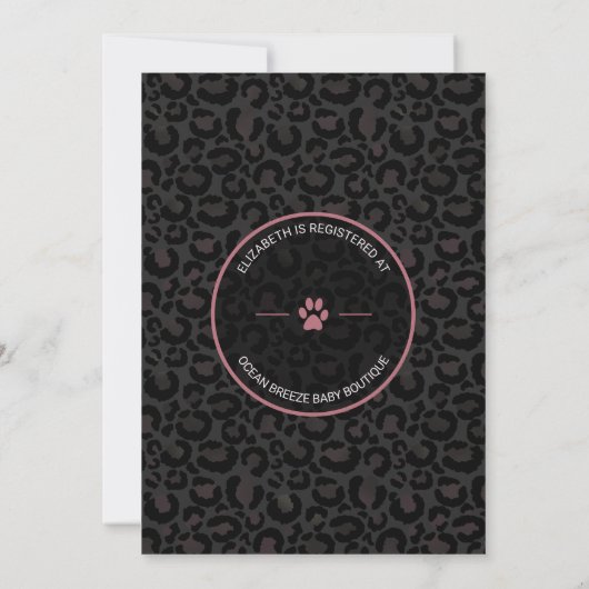 Invitation Safari Leopard Baby shower en or rose noire (Dos)