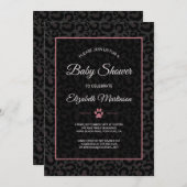 Invitation Safari Leopard Baby shower en or rose noire (Devant / Derrière)